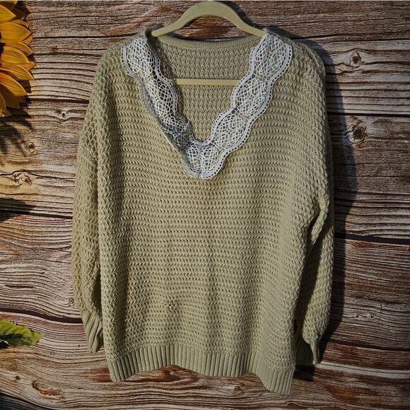 Unbranded long sleeve sweater top women's 1X tan/white pre-owned - Picture 2 of 5